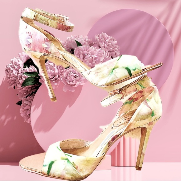 Ted Baker LONDON Multicolor Floral Canvas D’Orsay Peeptoe Strappy Heels Shoes 5 - Picture 10 of 13